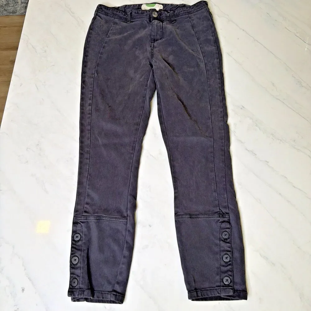 by Anthropologie Button-Hem Cropped Pants Gray 28 Boho Elevated Casual